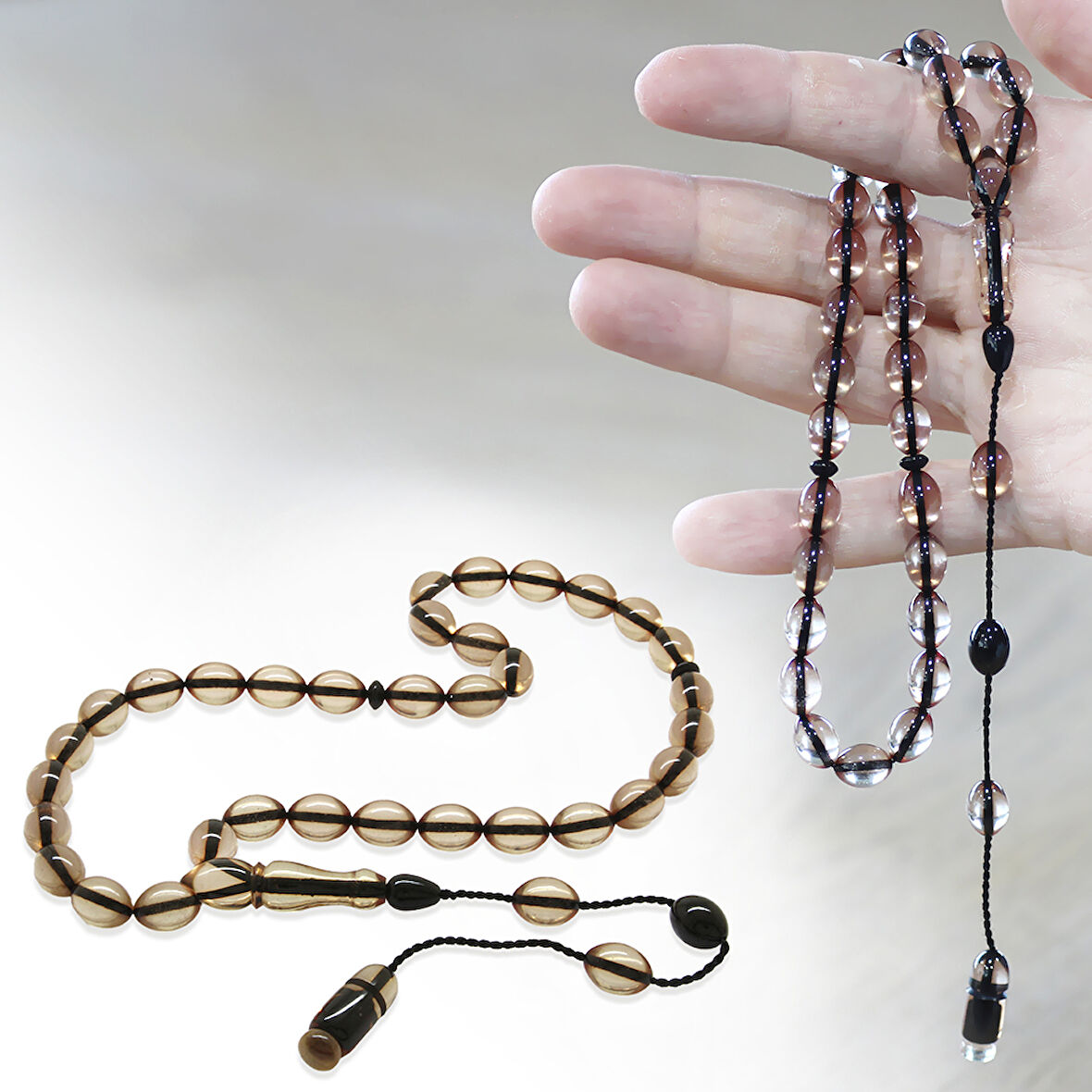 Sistemli Arpa Kesim Şeffaf Ateş Kehribar Tesbih