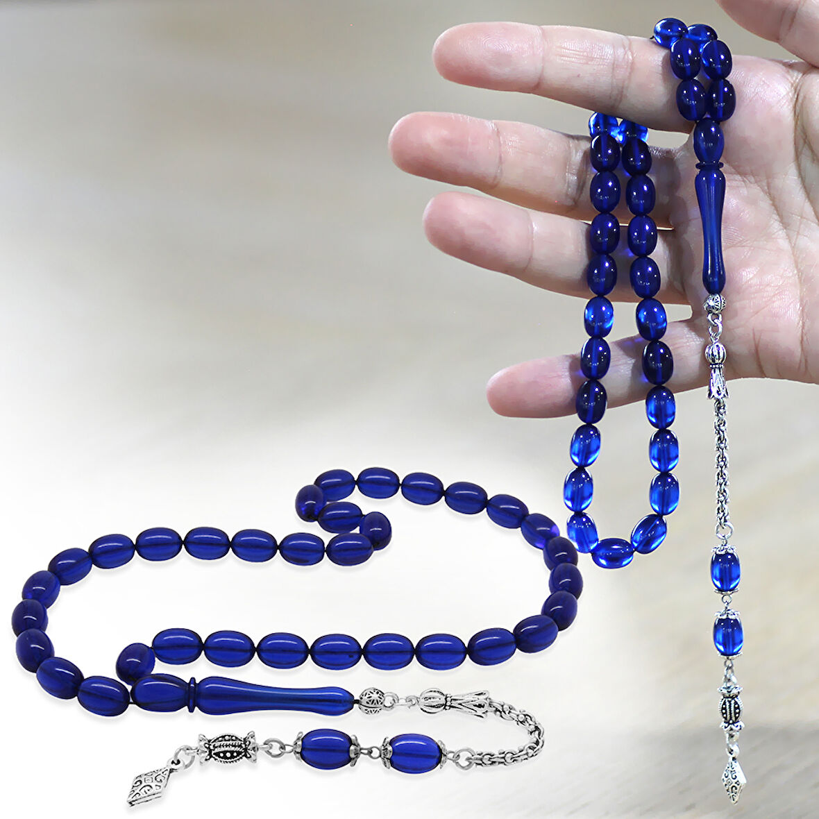 Kararmaz Metal Arnavut Zincir Püsküllü Sülün İmame Beyzi Kesim Lacivert Katalin Tesbih