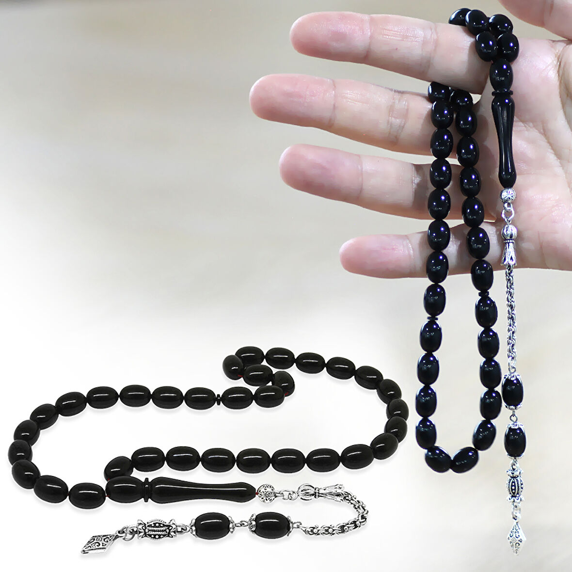 Kararmaz Metal Arnavut Zincir Püsküllü Sülün İmame Beyzi Kesim Siyah Katalin Tesbih