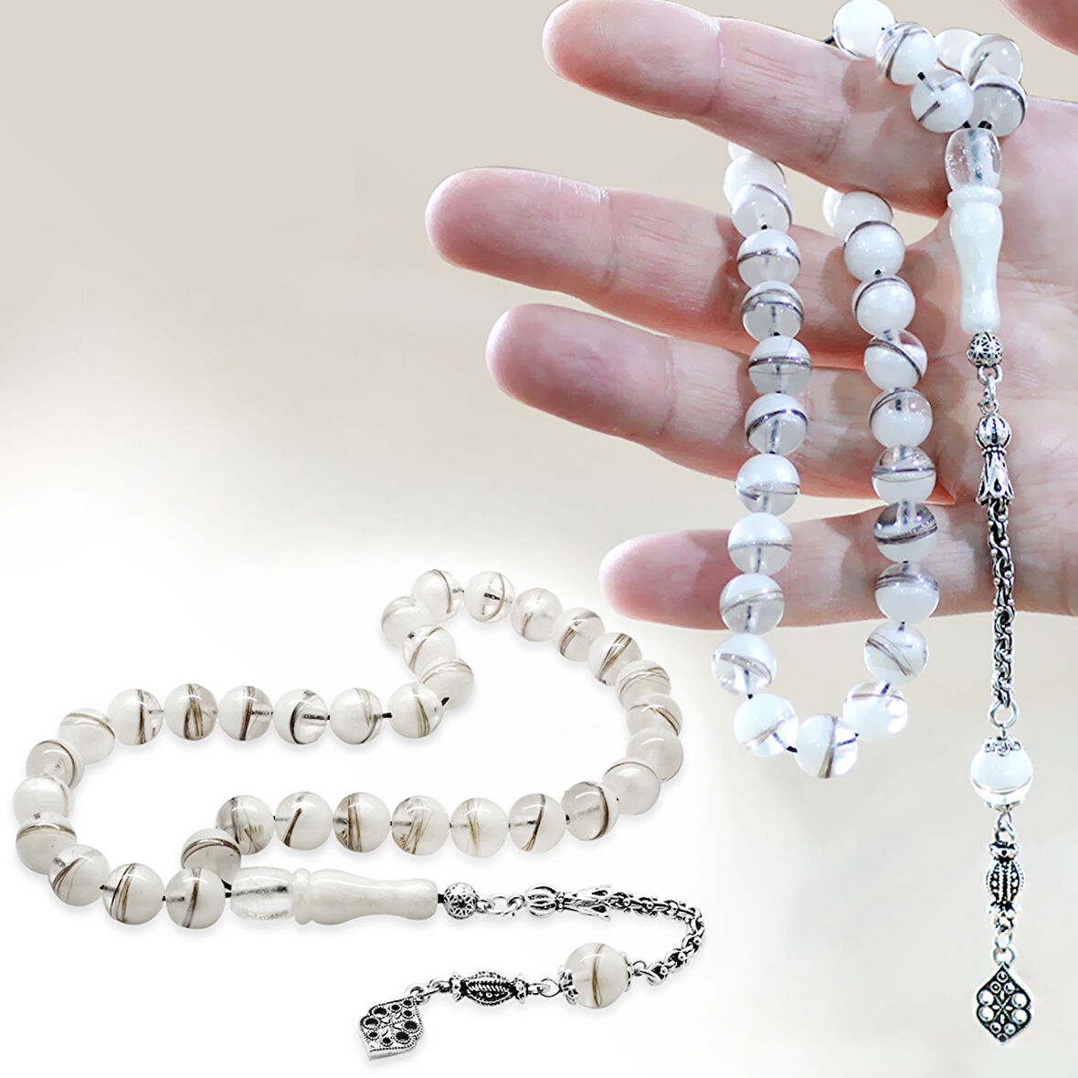 Kararmaz Metal Arnavut Zincir Püsküllü Küre Kesim Sedefli Kişiye Özel Saç Teli İçerir Tesbih