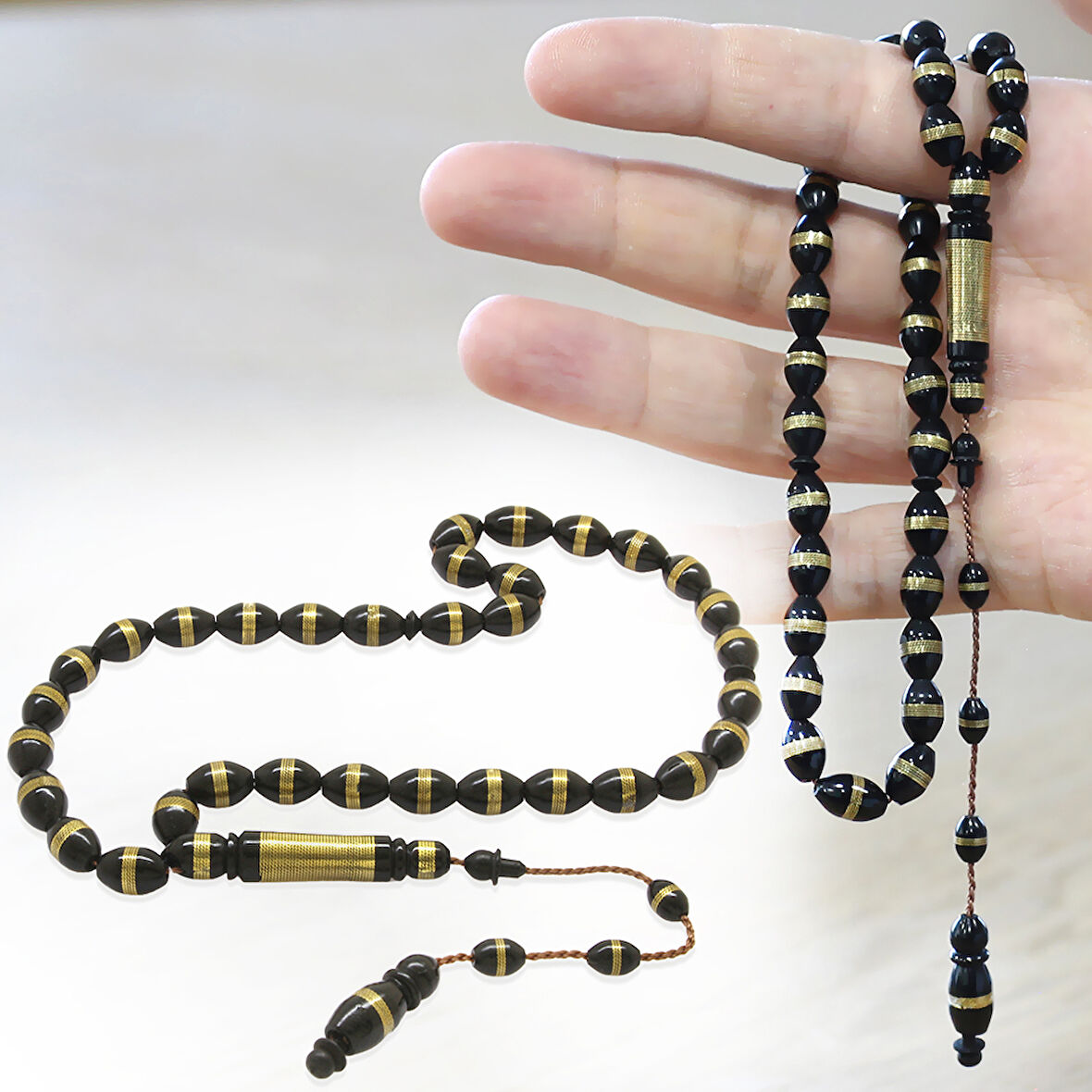 Sistemli Pirinç Sarmal Arpa Kesim Siyah Kuka Tesbih