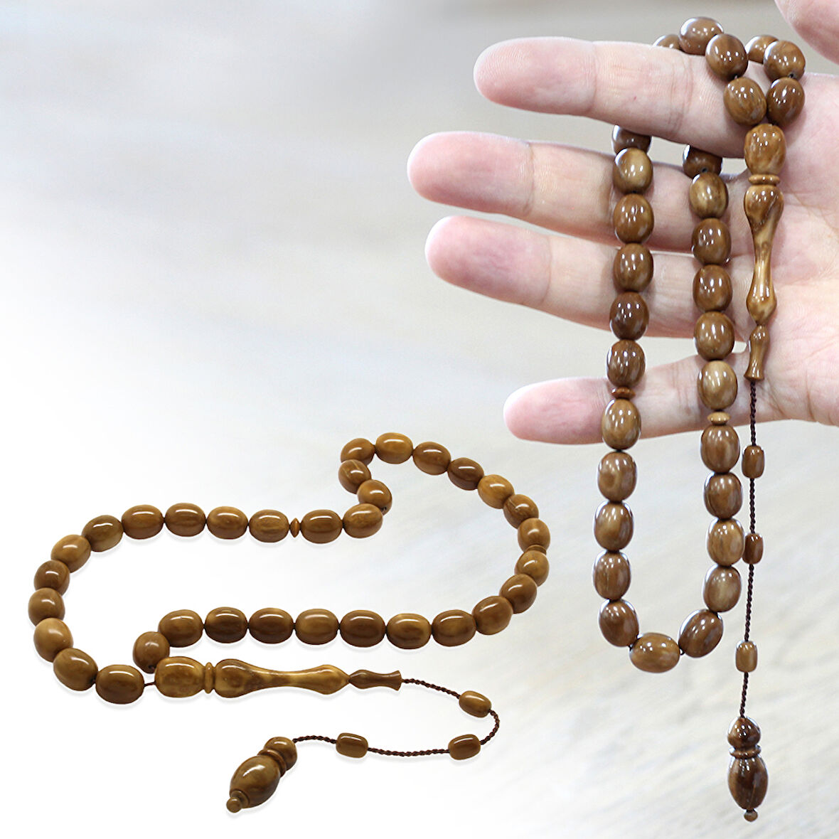 Sistemli Kum Saati İmame Tasarım Tombul Kapsül Kesim Kahverengi Kuka Tesbih