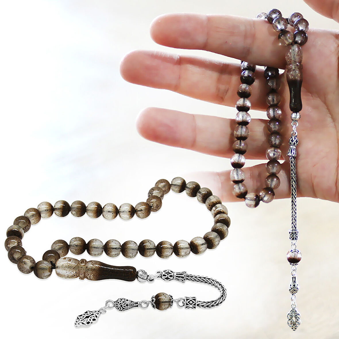 925 Ayar Gümüş Püsküllü Küre Kesim Kişiye Özel Kabir Toprağı İçerir Tesbih