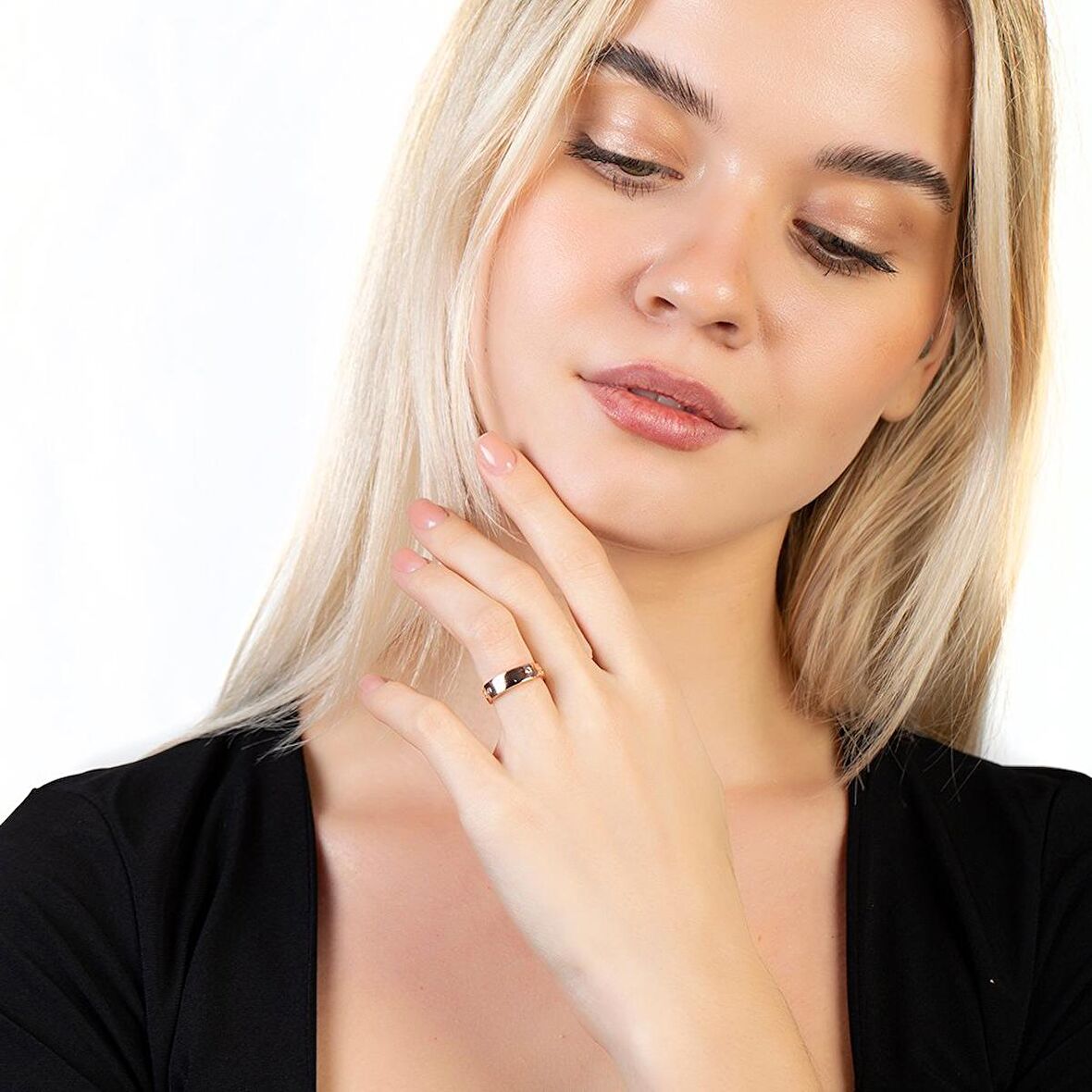 Zirkon Taşlı Zincir Tasarım Rose Renk Free Size Kişiye Özel İsim/Harf Yazılı 925 Ayar Gümüş Kadın Yüzük