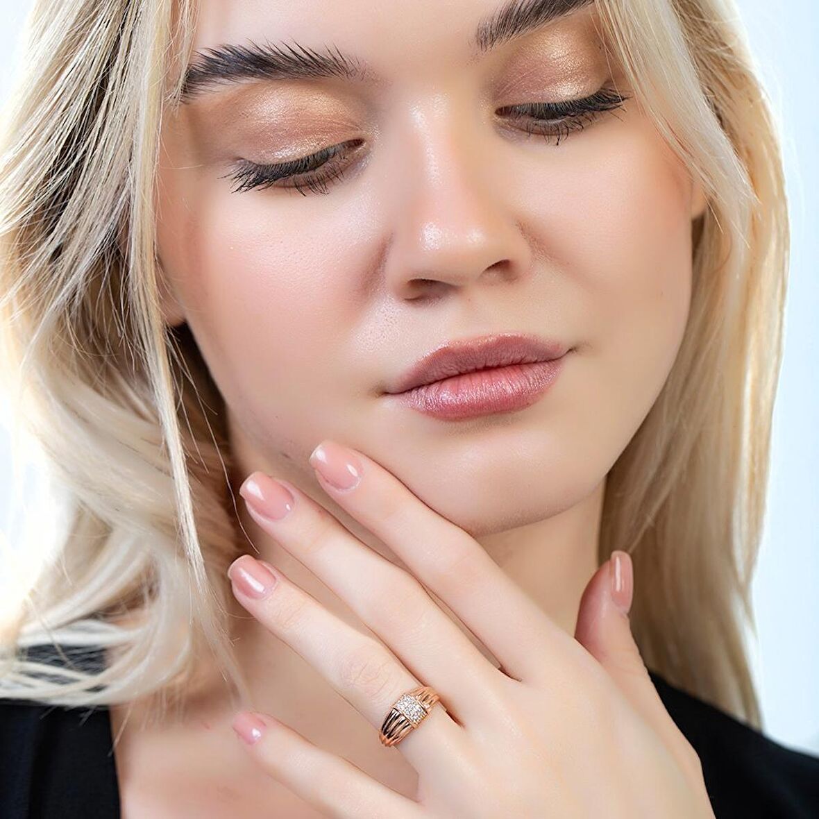 Zirkon Taşlı Dikdörtgen Detaylı Rose Renk Free Size 925 Ayar Gümüş Kadın Yüzük