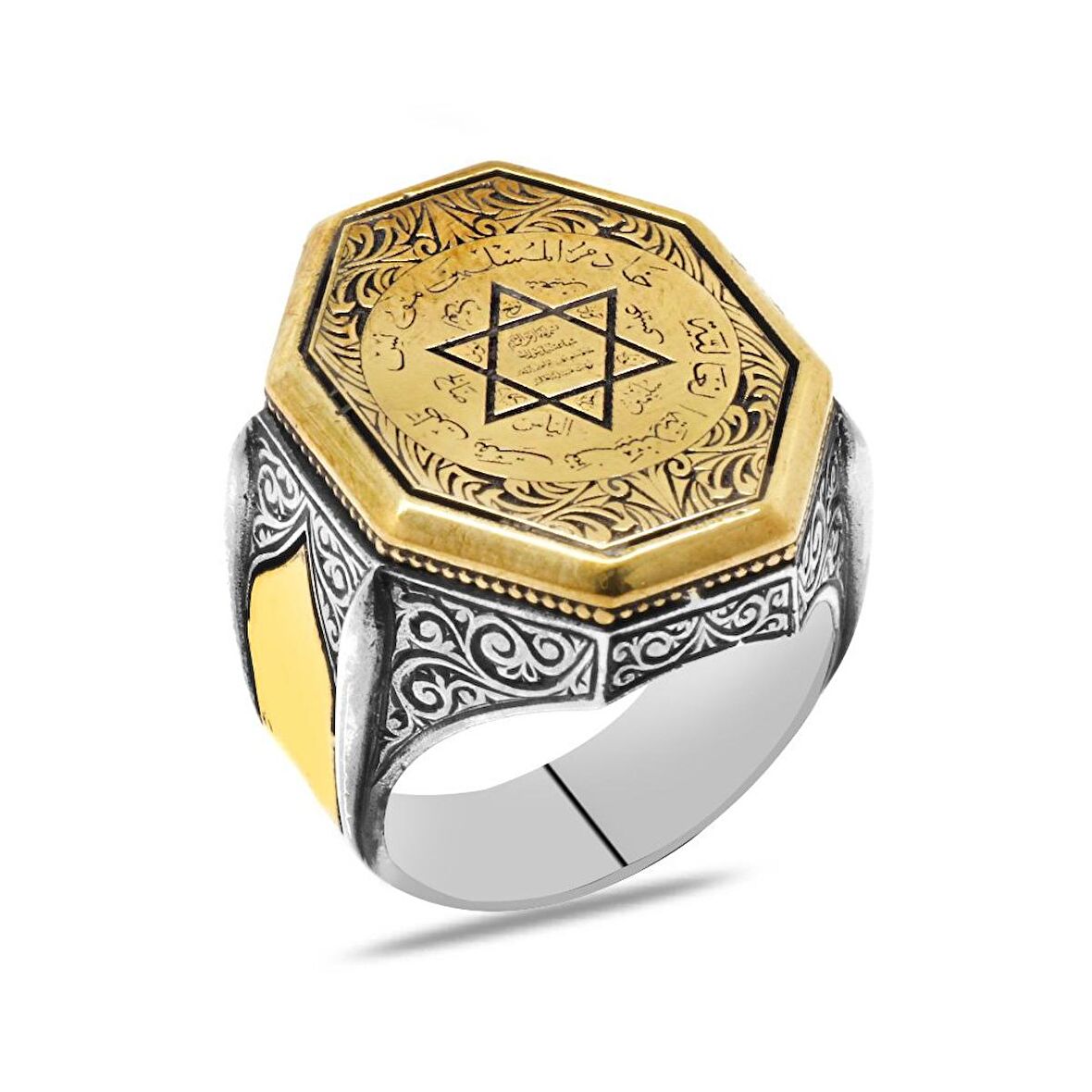 Kişiye Özel İsim/Harf Yazılı "Mühr-i Süleyman" İşlemeli 925 Ayar Gümüş Erkek Yüzük