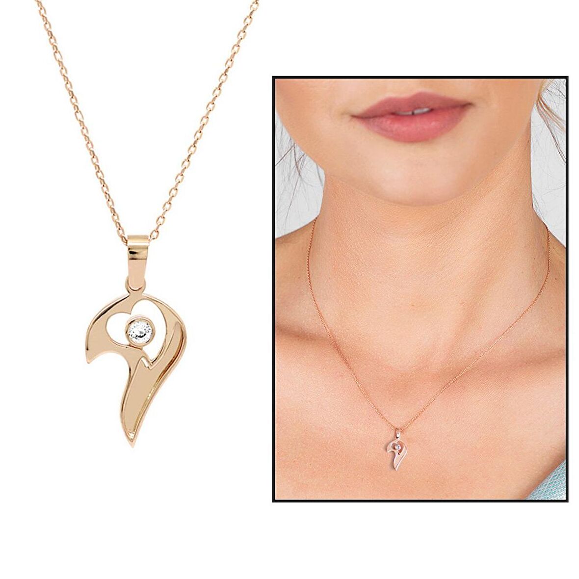 Zirkon Taşlı Gold Renk Kişiye Özel İsim Yazılı 925 Ayar Gümüş "Kalbimin Yarısı" Kolye