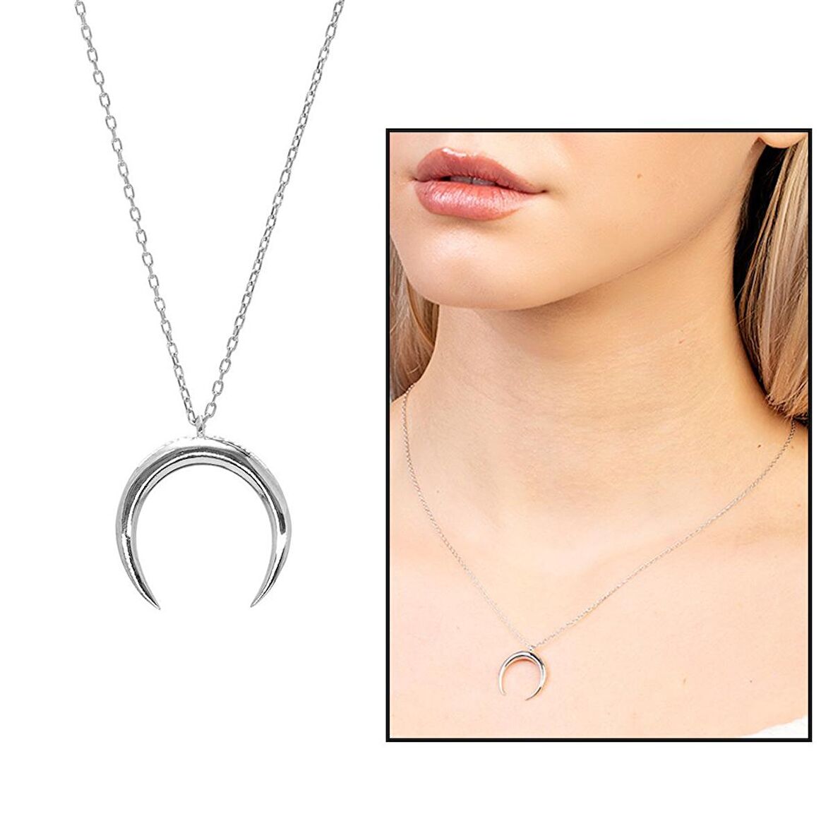 Hilal Tasarım Silver Renk 925 Ayar Gümüş Kadın Kolye