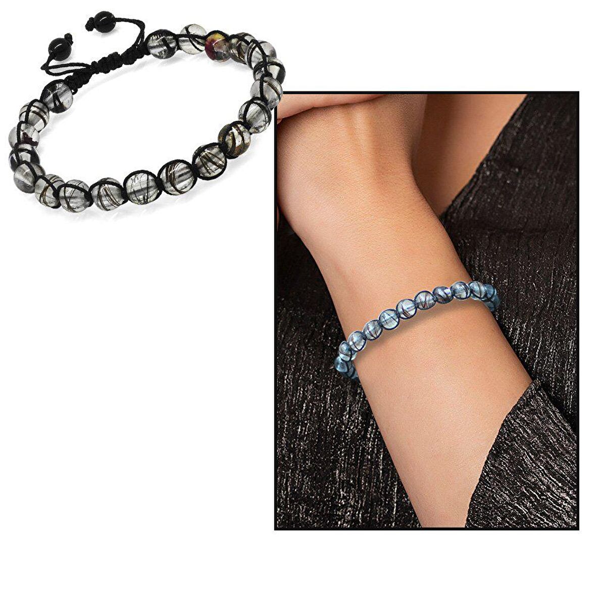 Makrome Örgülü Kişiye Özel Saç Teli İçerir Kadın Bileklik