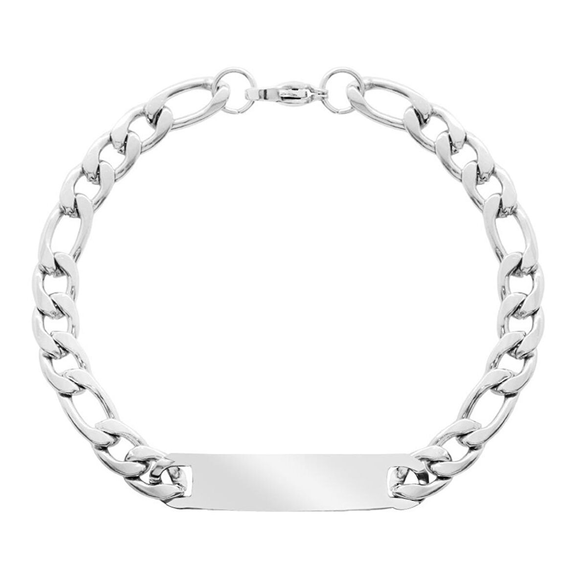 Silver Renk Gurmet Zincirli Kişiye Özel İsim/Harf Yazılı Erkek Çelik Bileklik