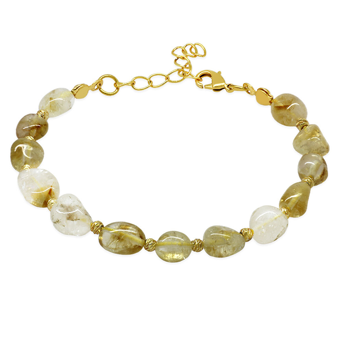 Altın Rengi Metal Zincirli Dorika Top Süslemeli Amorf Sitrin Doğaltaş Kadın Bileklik