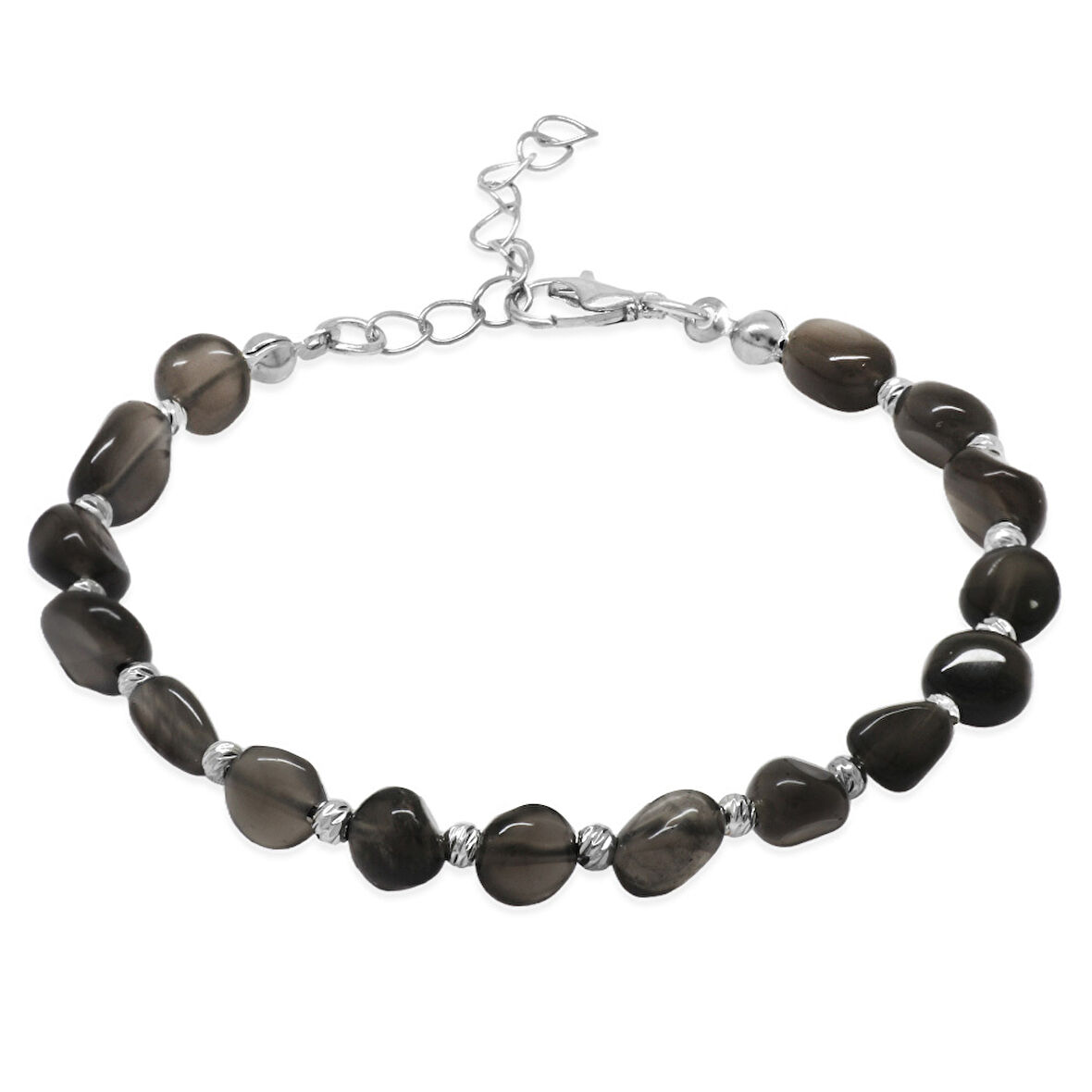 Gümüş Renk Metal Zincirli Dorika Top Süslemeli Amorf Dumanlı Kuvars Doğaltaş Erkek Bileklik