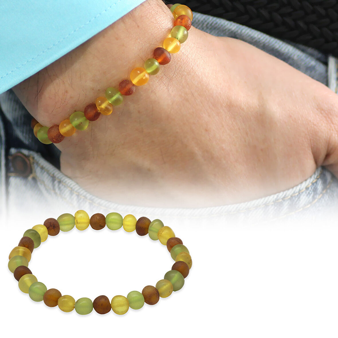 Mat Multicolor Renk Natural Form Doğal Damla Kehribar Erkek Bileklik