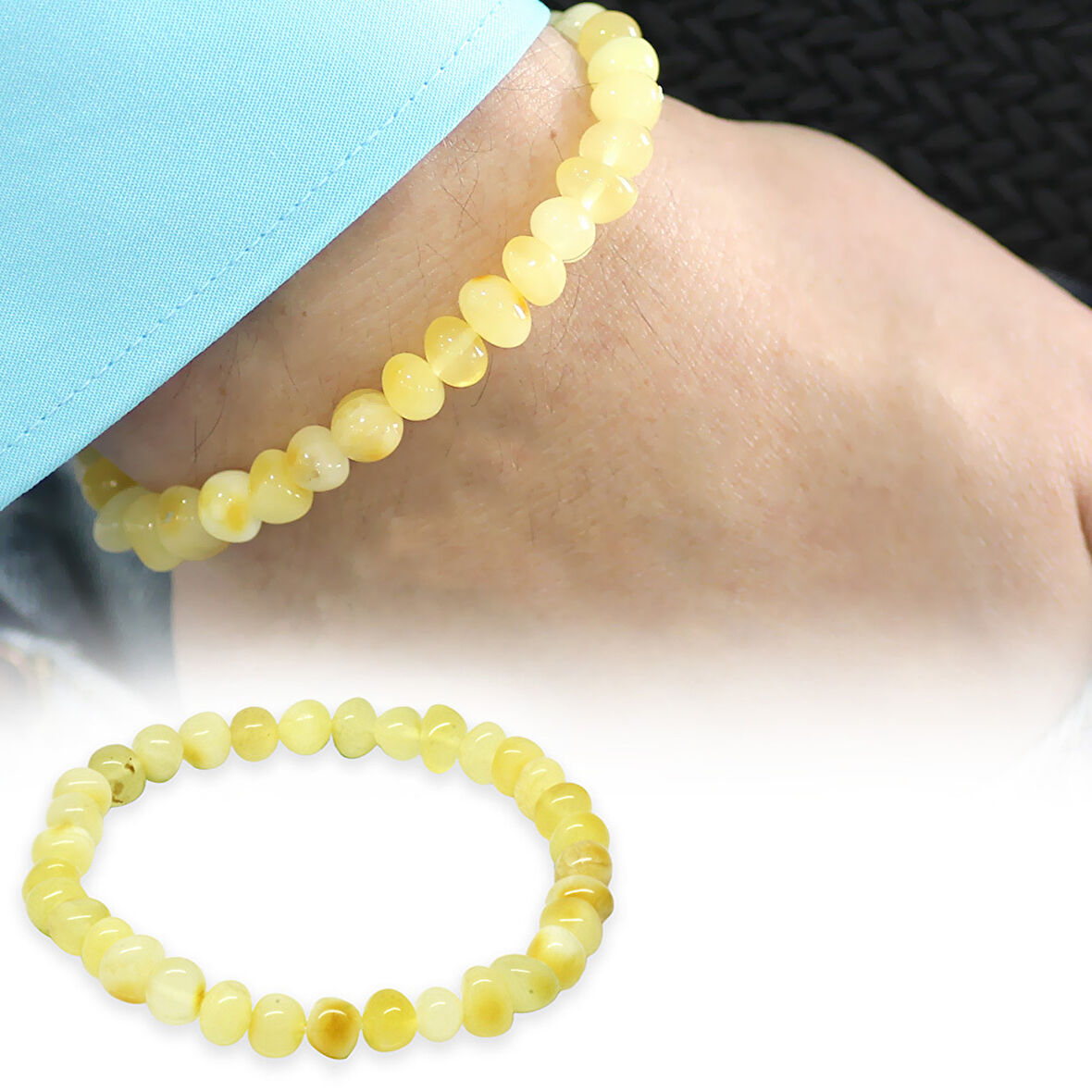 Sarı Beyaz Renk Natural Form Doğal Damla Kehribar Erkek Bileklik