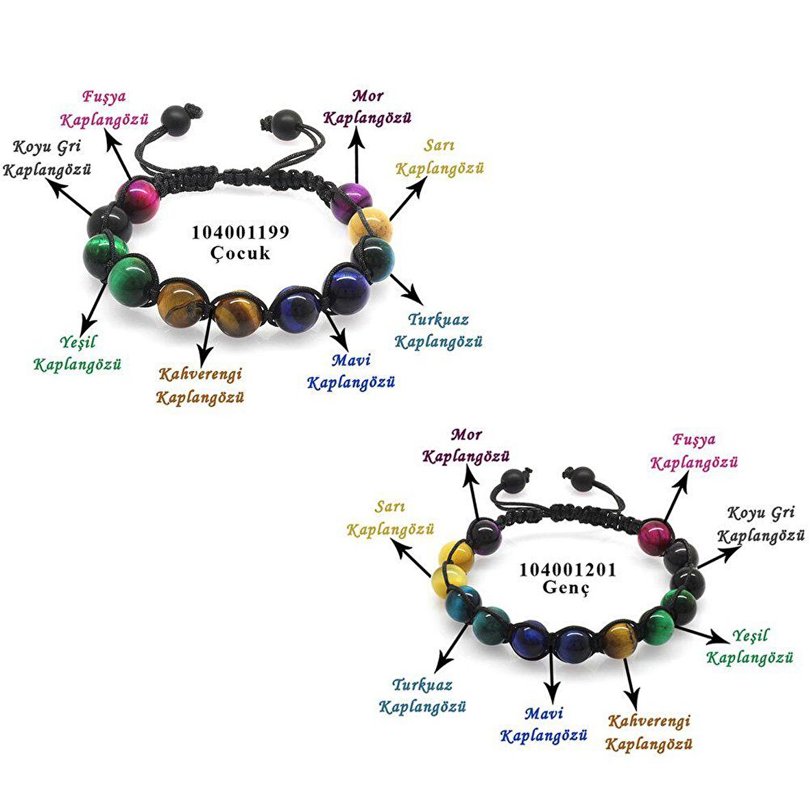 Makrome Örgülü Küre Kesim Kaplangözü Doğaltaş Kombinli Çocuk-Genç Enerji Bilekliği(2li Set)