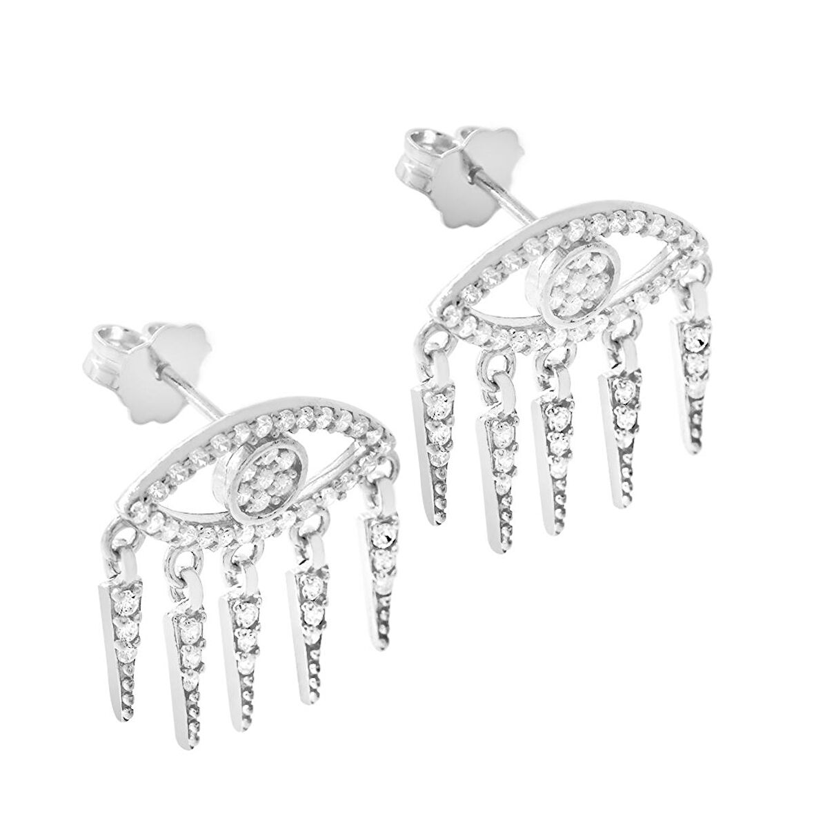 Göz Tasarım Silver Renk 925 Ayar Gümüş Kadın Küpe