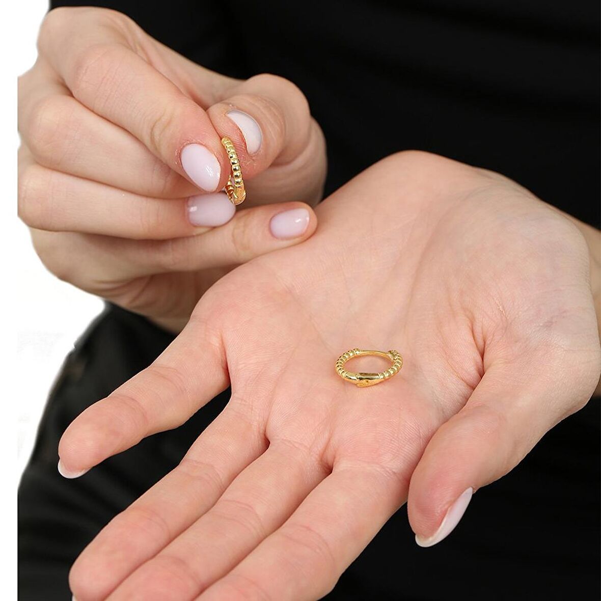 Popcorn Tasarım Gold Renk Tam Tur 925 Ayar Gümüş Kadın Küpe