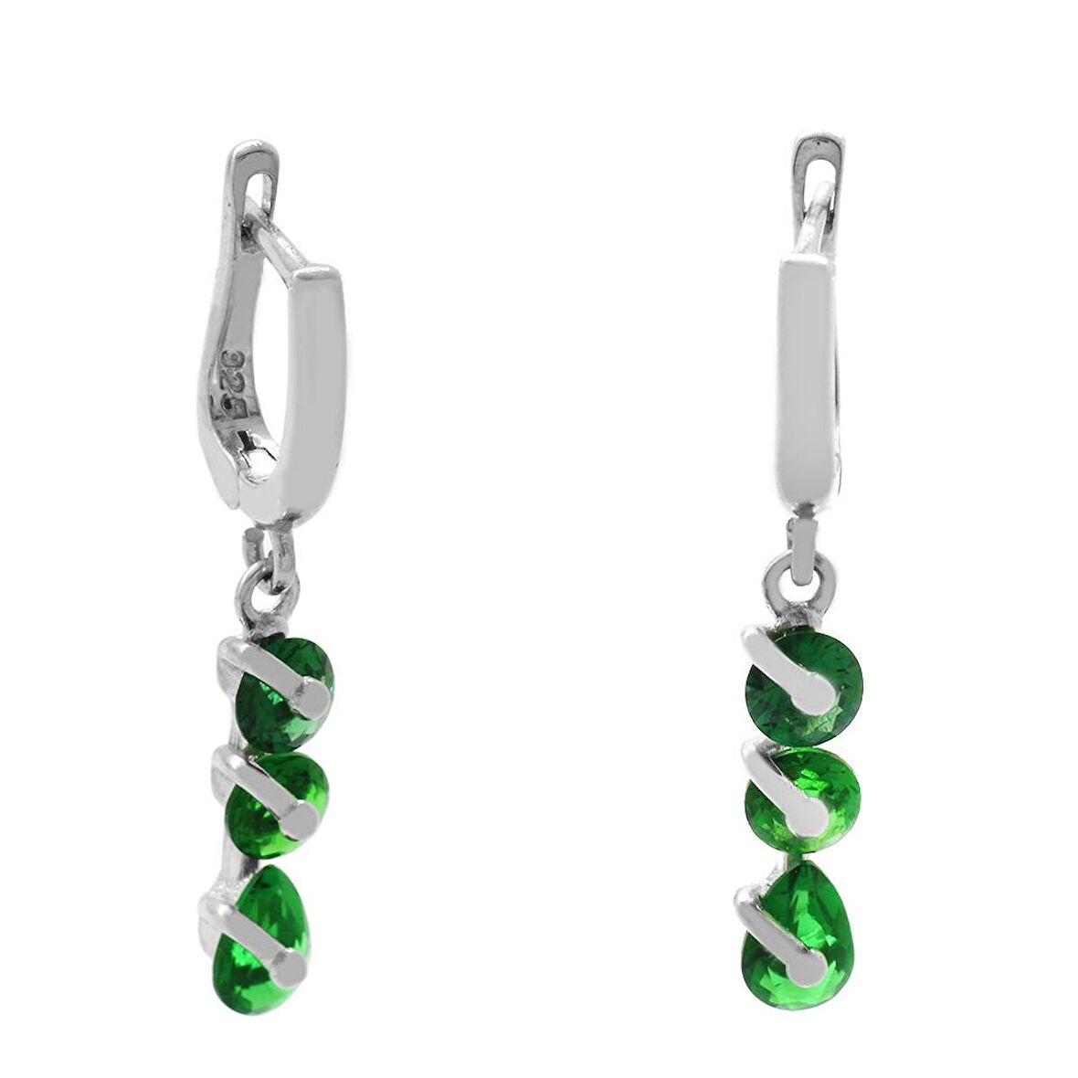 Faset Yeşil Zirkon Taşlı 3lü Damla Tasarım 925 Ayar Gümüş Kadın Küpe