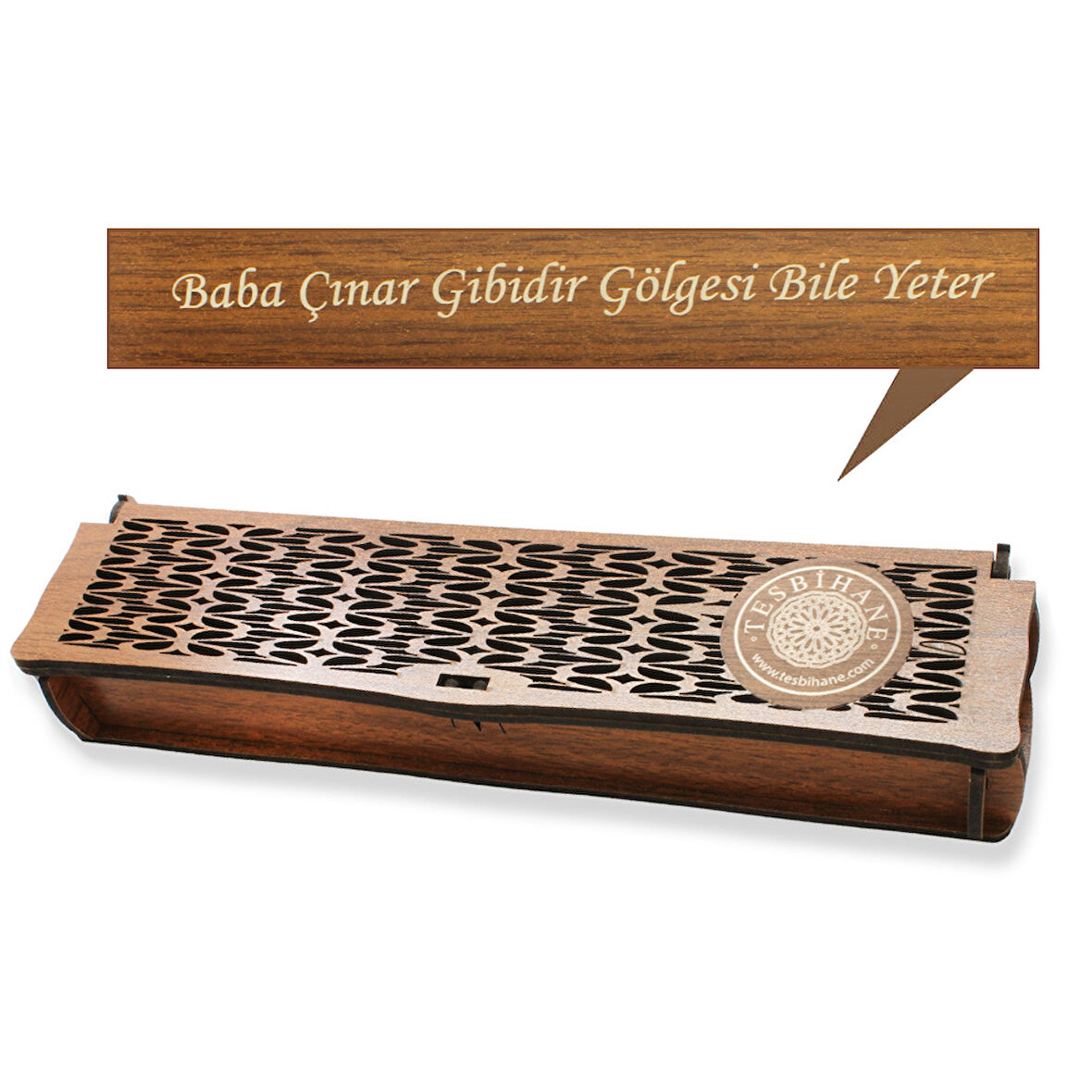 Özel Mesaj Yazılı Kahverengi Ahşap Elegance Hediye Tesbih Kutusu - M2