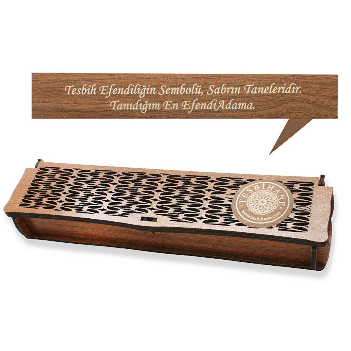 Özel Mesaj Yazılı Kahverengi Ahşap Elegance Hediye Tesbih Kutusu - M5