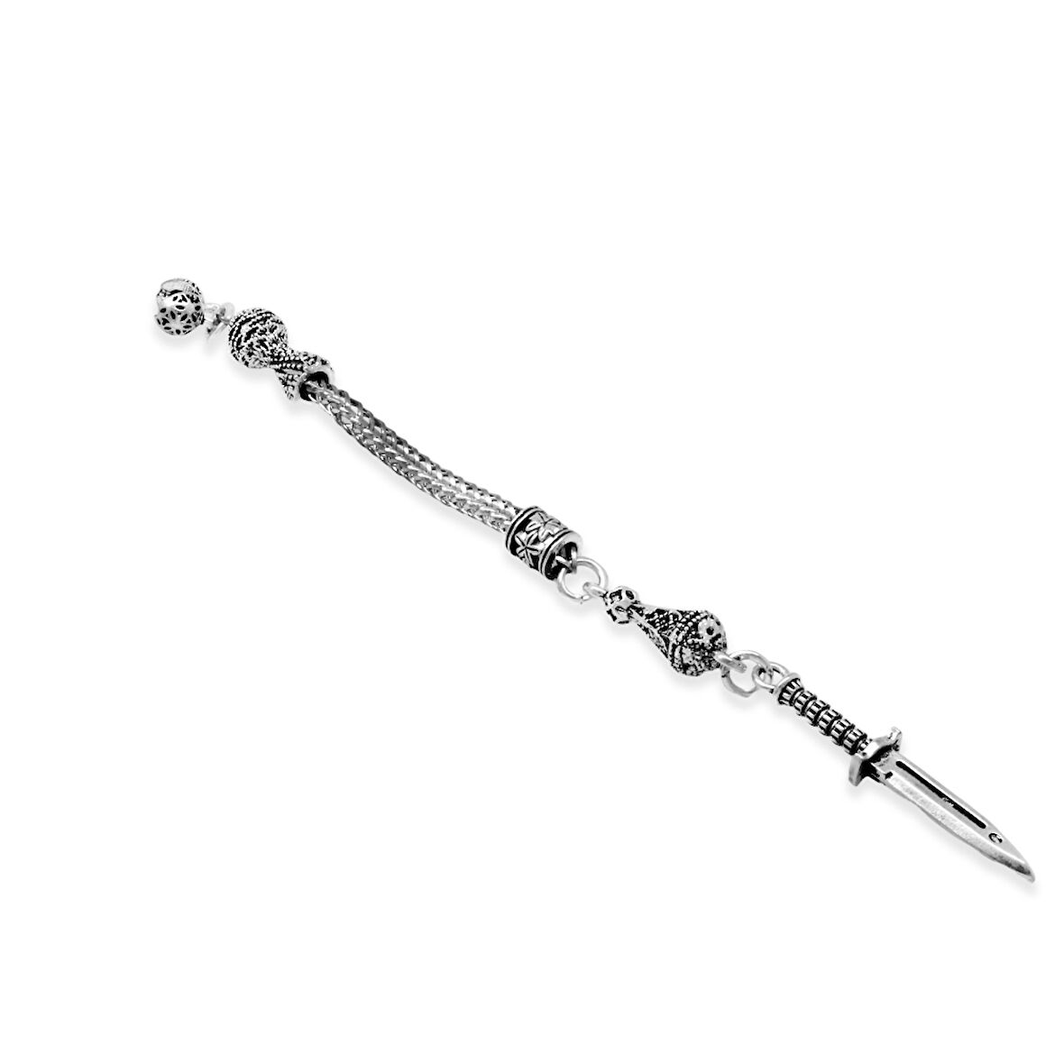 Süngü Temalı Foxtail Zincirli Tek Kamçılı Kararmaz Metal Püskül