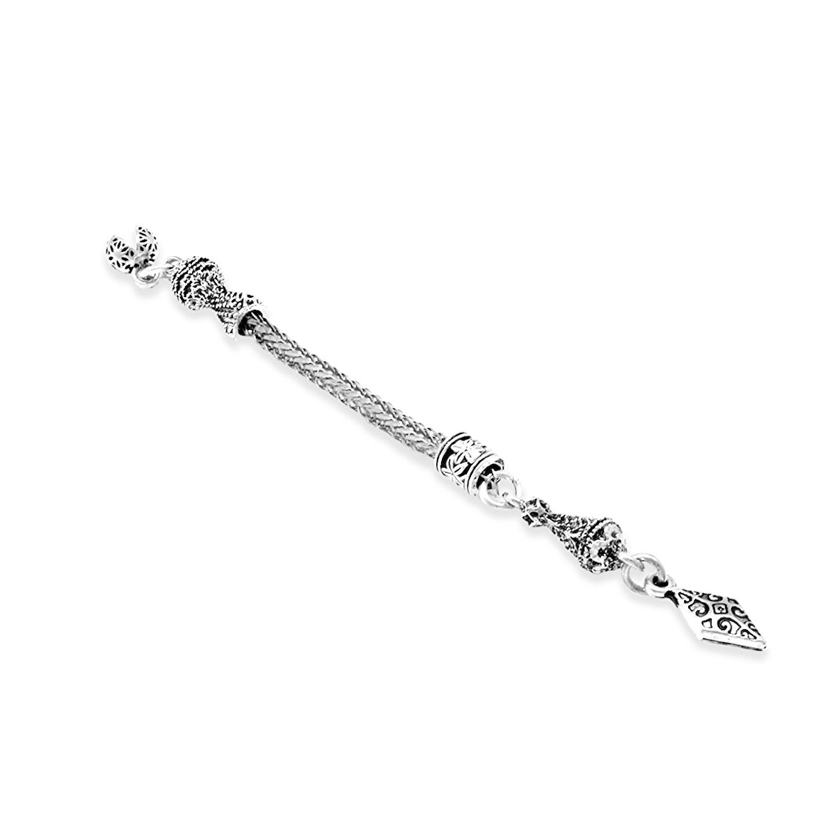 Anadolu Motifi Temalı Foxtail Zincirli Tek Kamçılı Kararmaz Metal Püskül