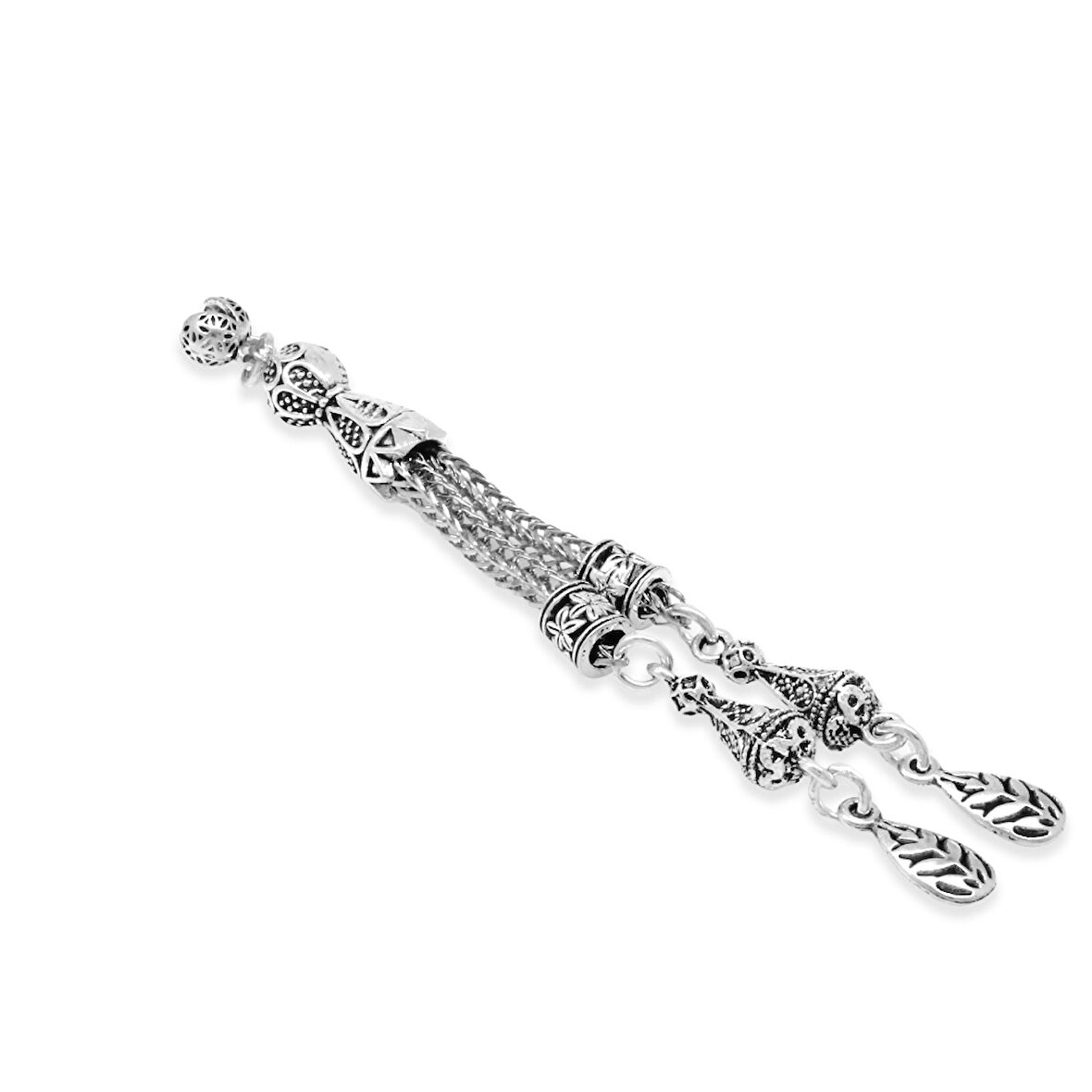 Buğday Temalı Foxtail Zincirli Çift Kamçılı Kararmaz Metal Püskül