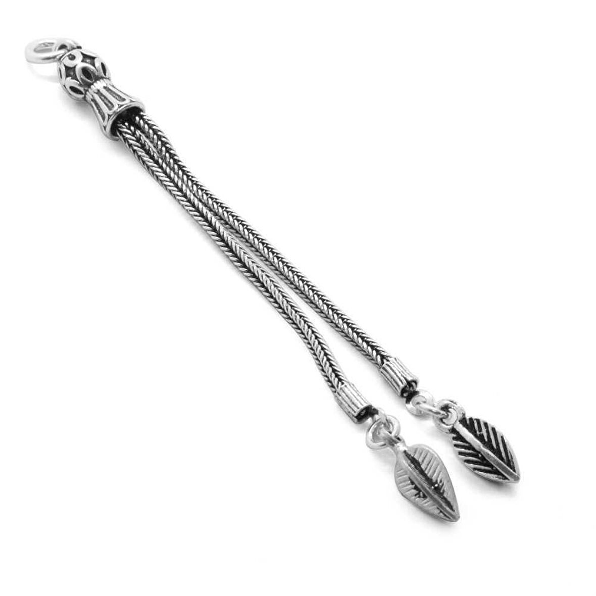 Yaprak Tasarım 2li Kamçı 925 Ayar Gümüş Püskül