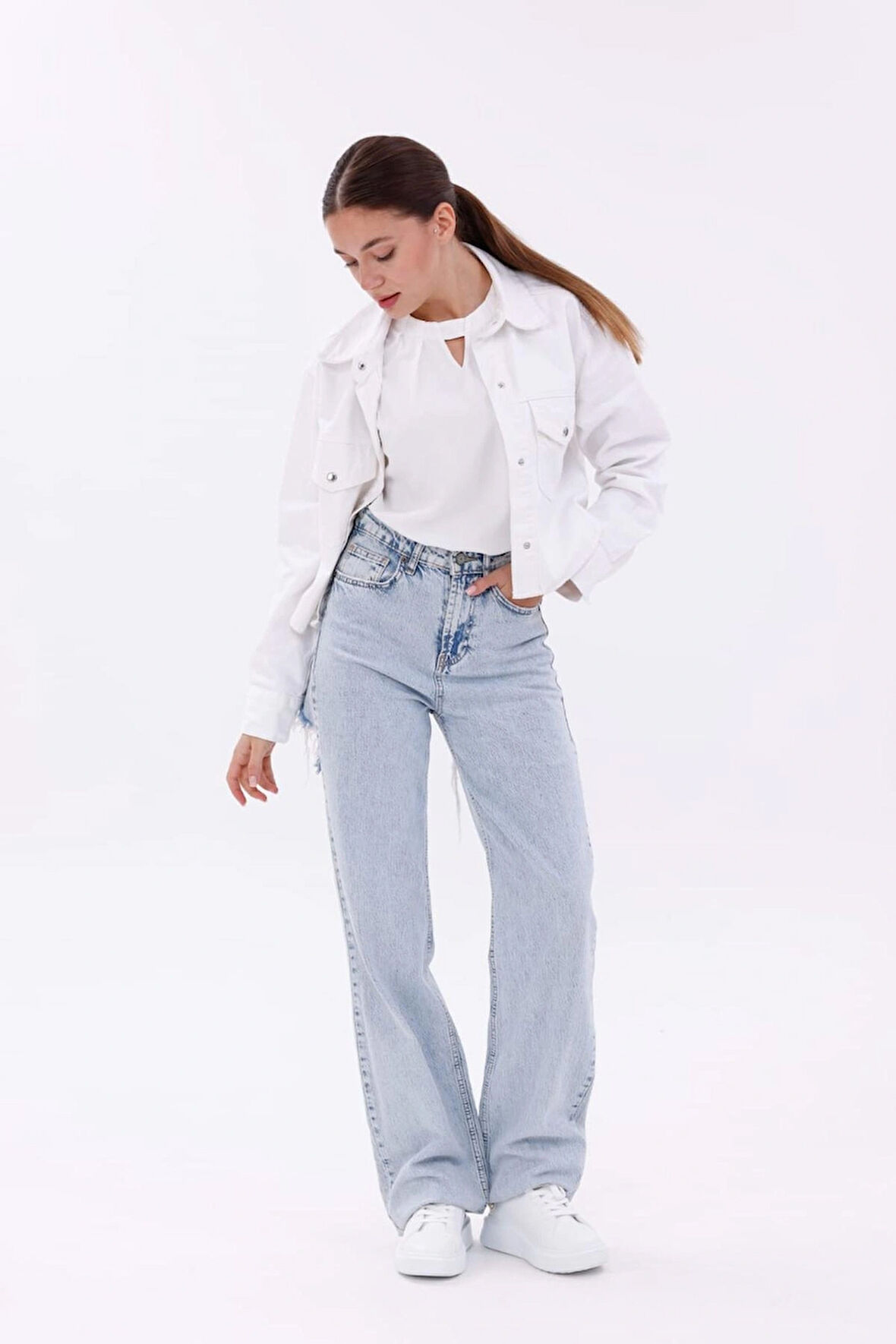 Kadın Bağcıklı Basic Sneaker Inci Detaylı Kalın Taban Spor Ayakkabı