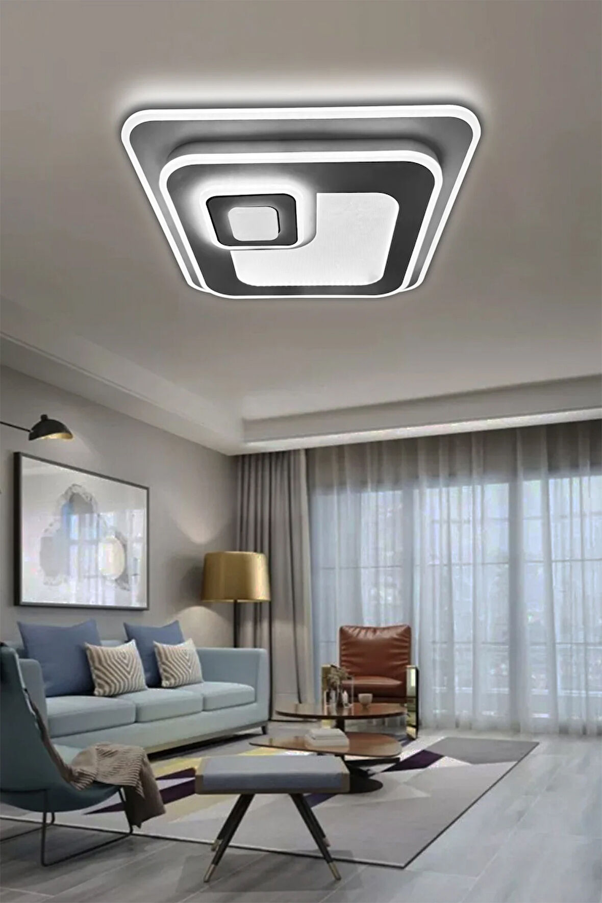 Venita Akıllı Kumandalı  Modern Kare Plafonyer Pleksi Yüksek Işık Gücü Led Tavana Yapışık Avize