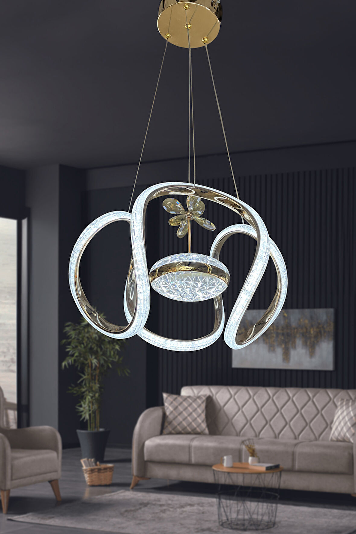 Dünya Eliza Simli Slikonlu Tek Toplu Modern Oturma Led Avizesi