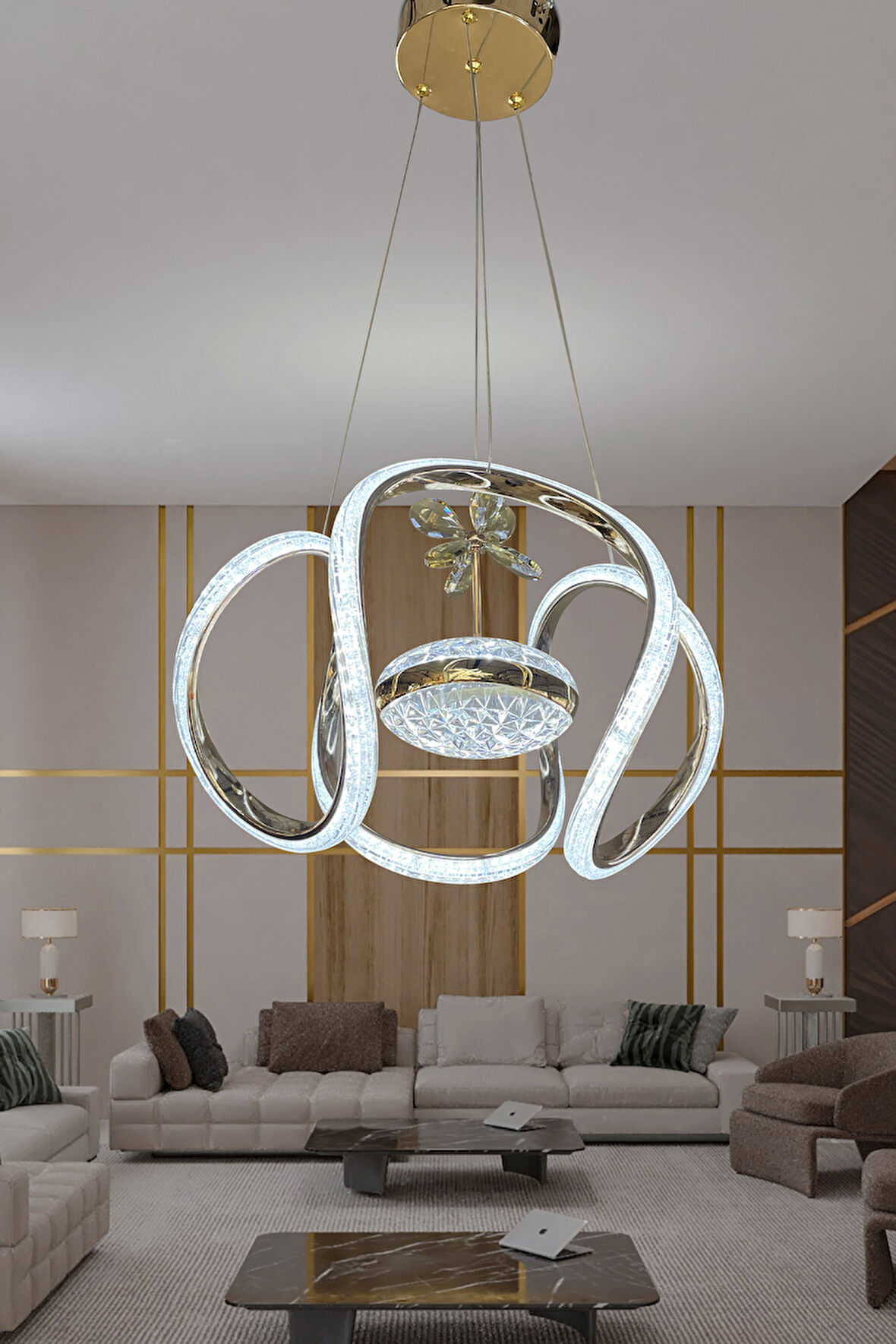 Dünya Eliza Simli Slikonlu Tek Toplu Modern Oturma Led Avizesi