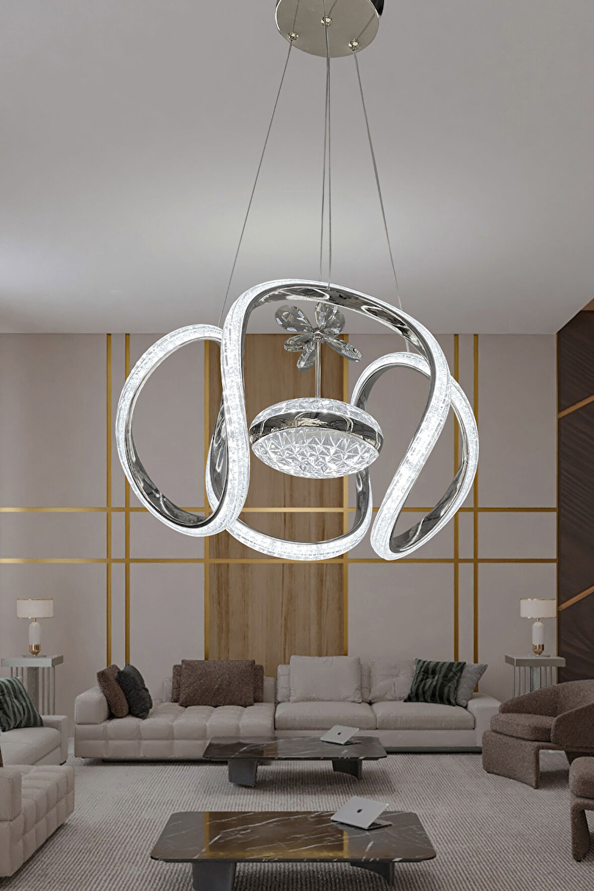 Dünya Eliza Simli Slikonlu Tek Toplu Modern Oturma Led Avizesi