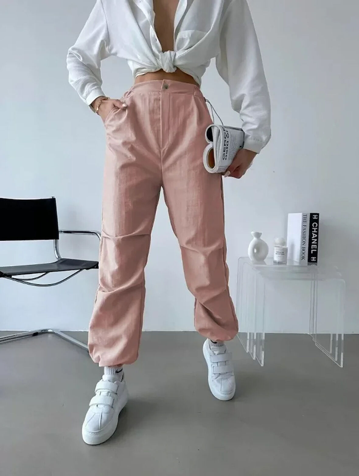 Rose's Boutiqe All About Women Paraşüt Kumaş Beli Lastikli Pantalon-Pudra