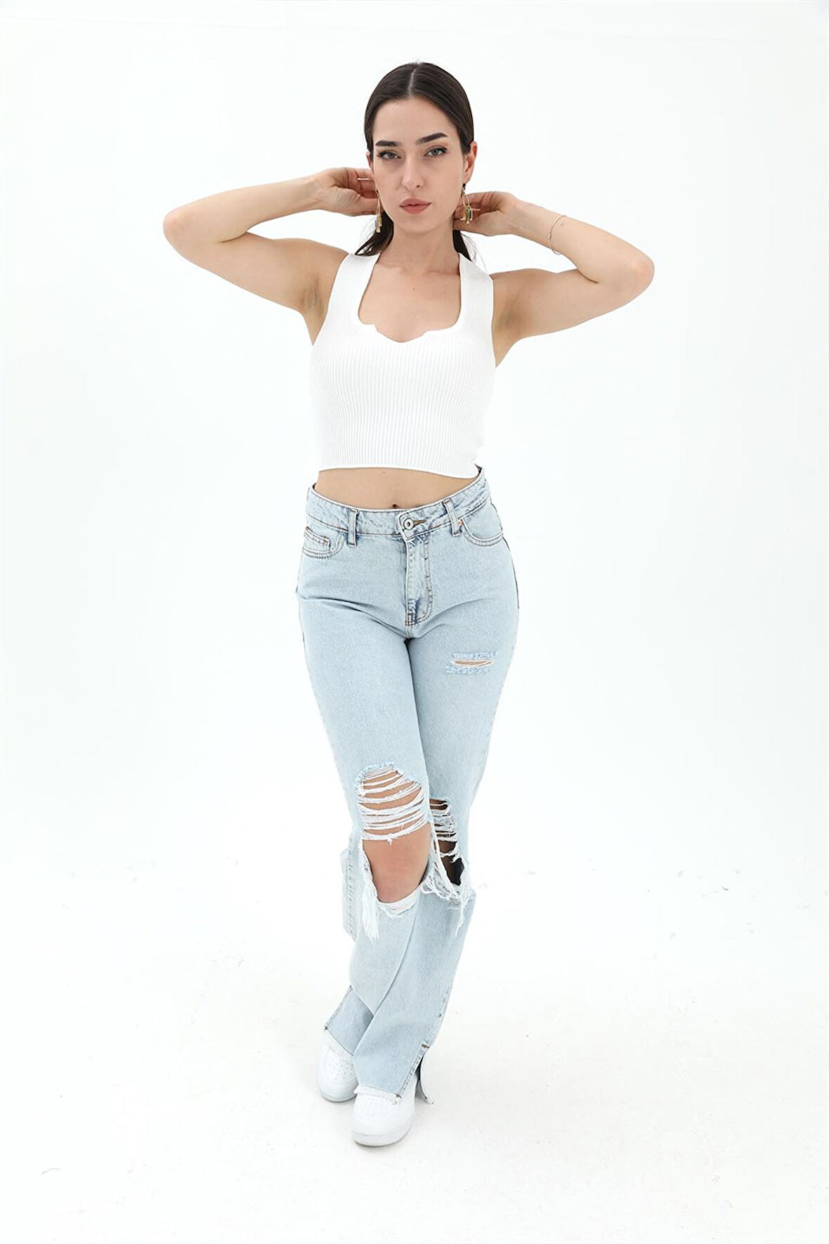 Rose's Boutiqe All About Women Önü V Yaka Fitilli Atlet - Beyaz