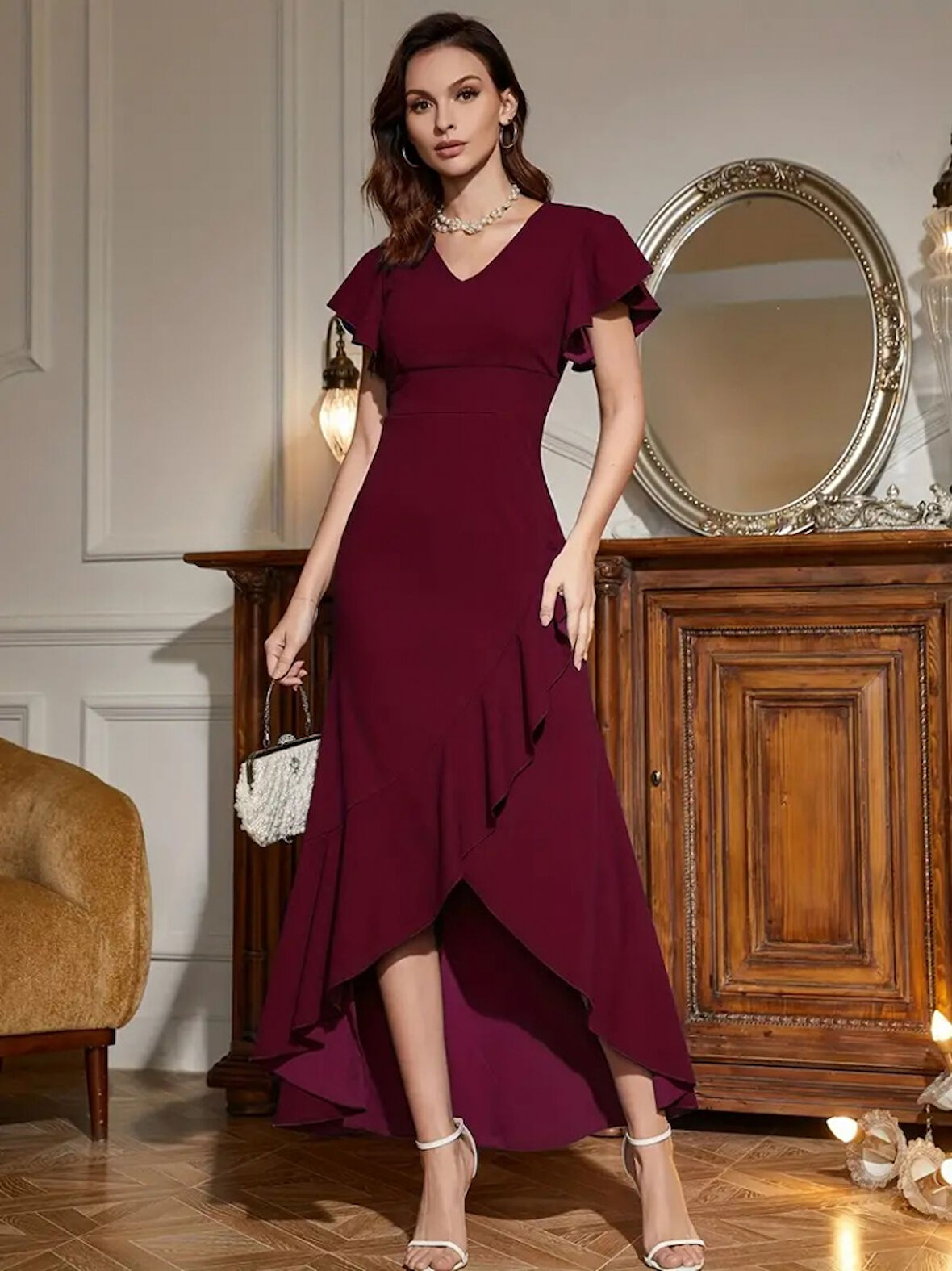 Rose's Boutiqe All About Women Kadın Kolları Ve Eteği Volanlı Ithal Krep Elbise