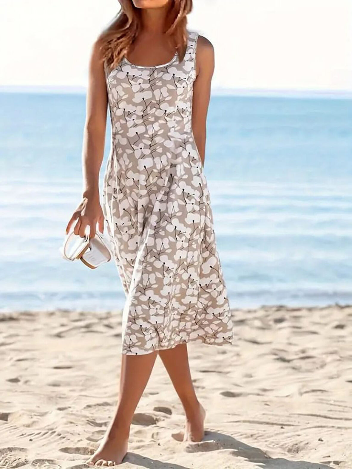 Rose's Boutiqe All About Women Kadın Askılı Derin Yuvarlak Yaka çiçek Baskılı Midi Süprem Elbise