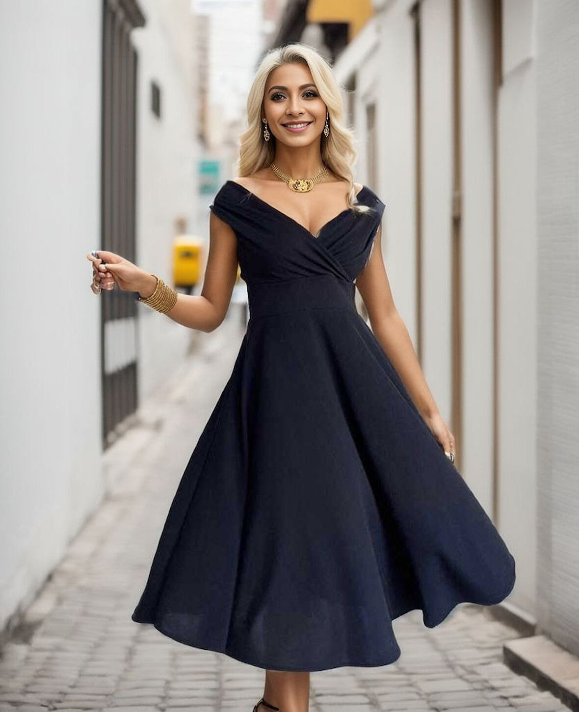 Rose's Boutiqe All About Women Kadın Kısa Kollu Kruvaze Yaka Eteği Volanlı Krep Elbise