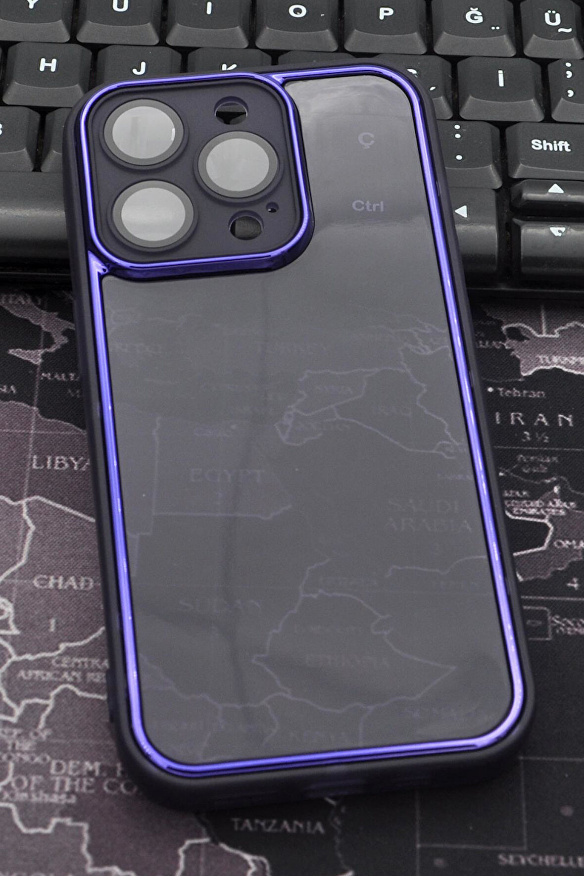 iPhone 12 Pro Max Uyumlu Mor Kenarlı Renkli Yarı Şeffaf Kapak Kılıf Kamera Lens Korumalı