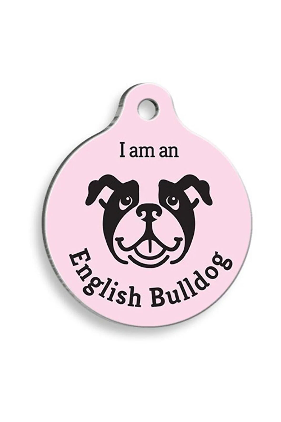 Pembe English Bulldog Yuvarlak Köpek Künyesi