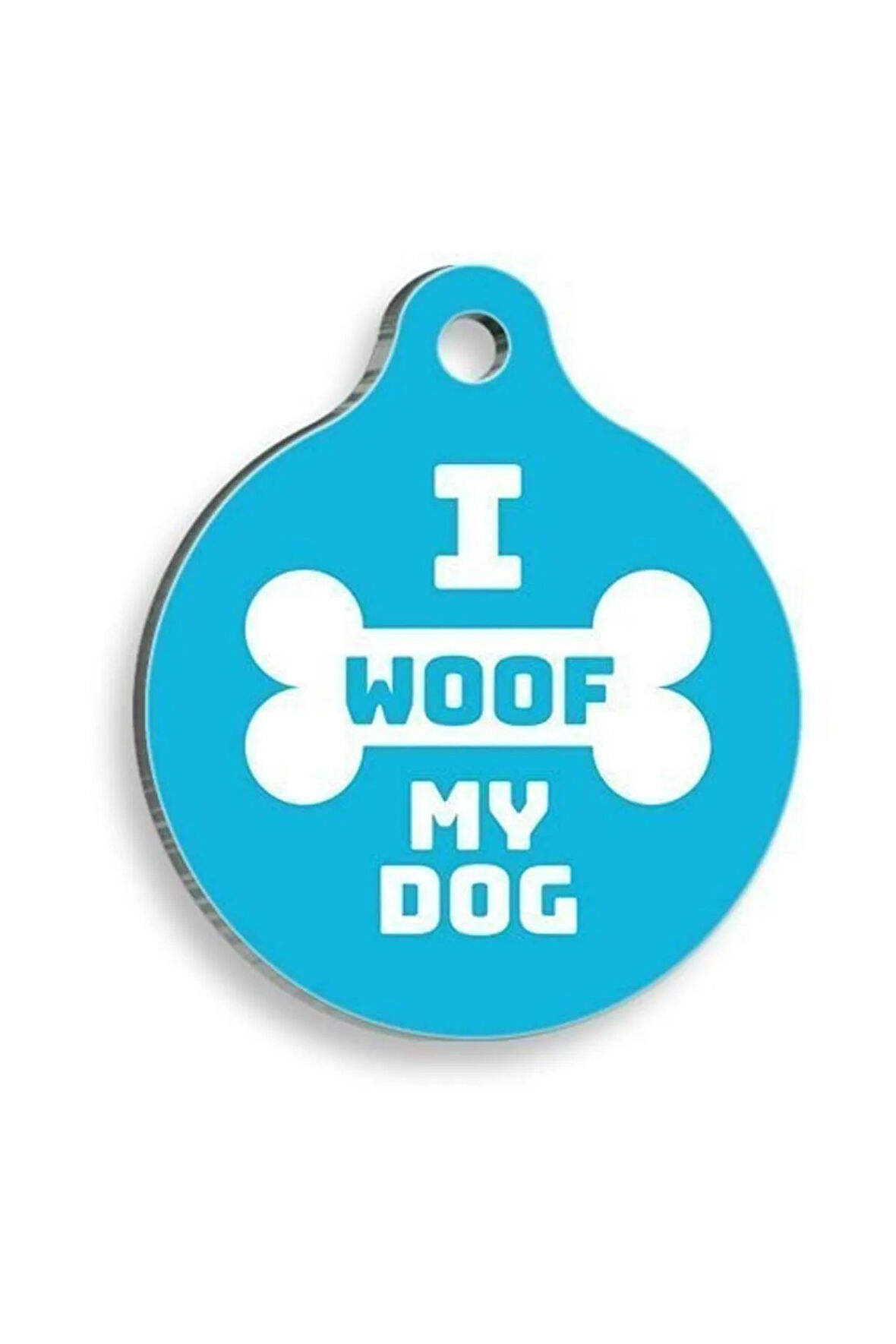 I Woof My Dog Mavi Yuvarlak Köpek Künyesi Medium: 3 cm.