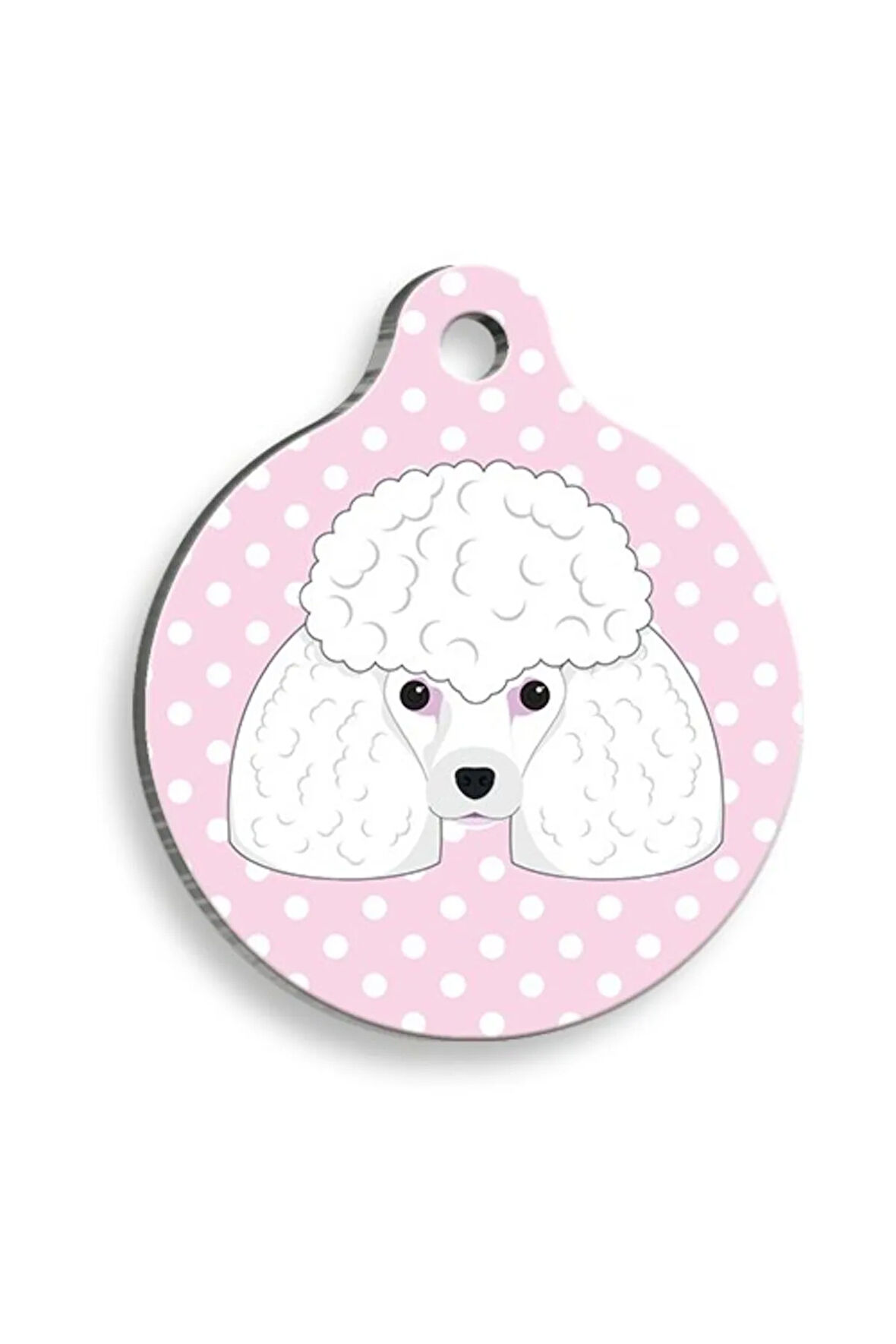 Pembe Puantiyeli Kaniş Yuvarlak Köpek Künyesi Medium 3 cm