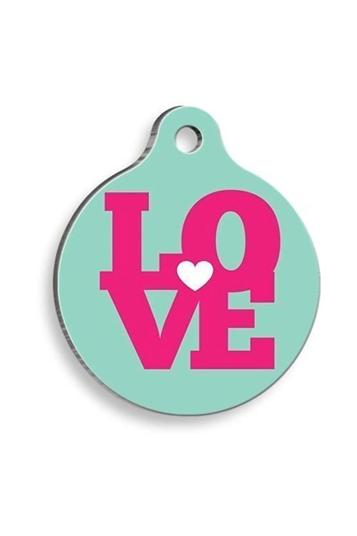 Love Yazılı Yuvarlak Kedi ve Köpek Künyesi Medium: 3 cm.
