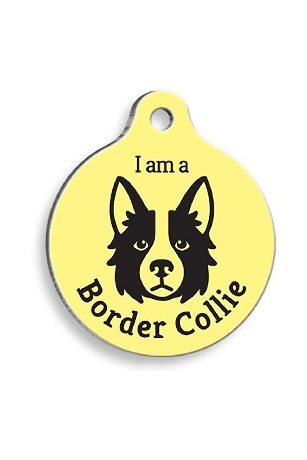 Sarı Border Collie Yuvarlak Köpek Künyesi Medium: 3 cm.