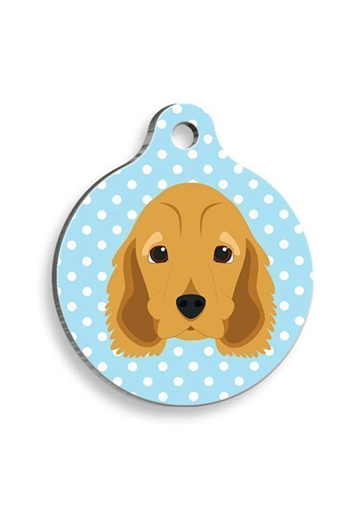 Mavi Puantiyeli Cocker Spaniel Yuvarlak Köpek Künyesi Medium: 3 cm.