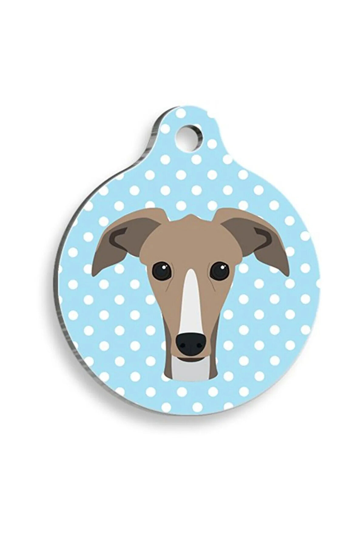 Mavi Puantiyeli Greyhound Tazı Yuvarlak Köpek Künyesi