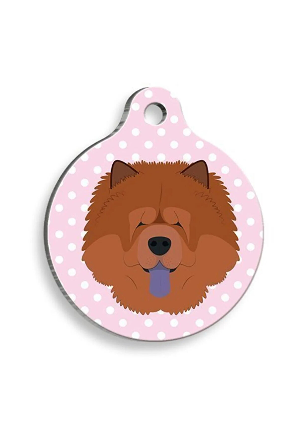 Pembe Puantiyeli Çov-çov Yuvarlak Köpek Künyesi