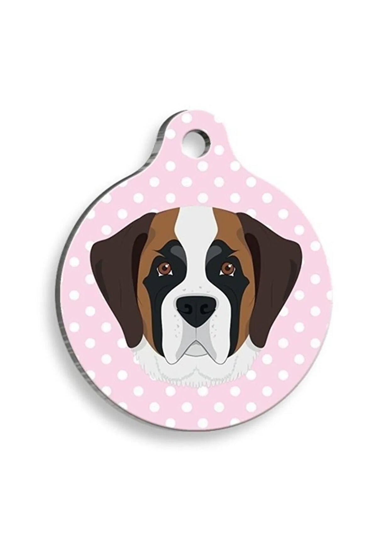 Pembe Puantiyeli Saint Bernard Yuvarlak Köpek Künyesi