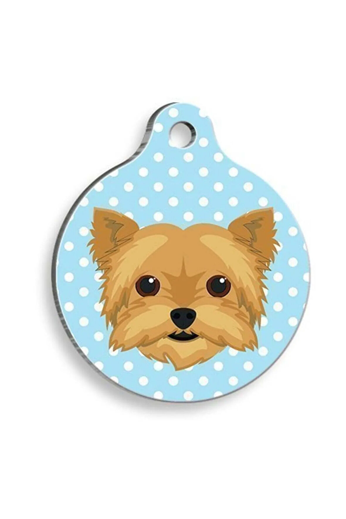Yorkshire Terrier Mavi Puantiyeli Yuvarlak Köpek Künyesi Large: 3,8 cm.