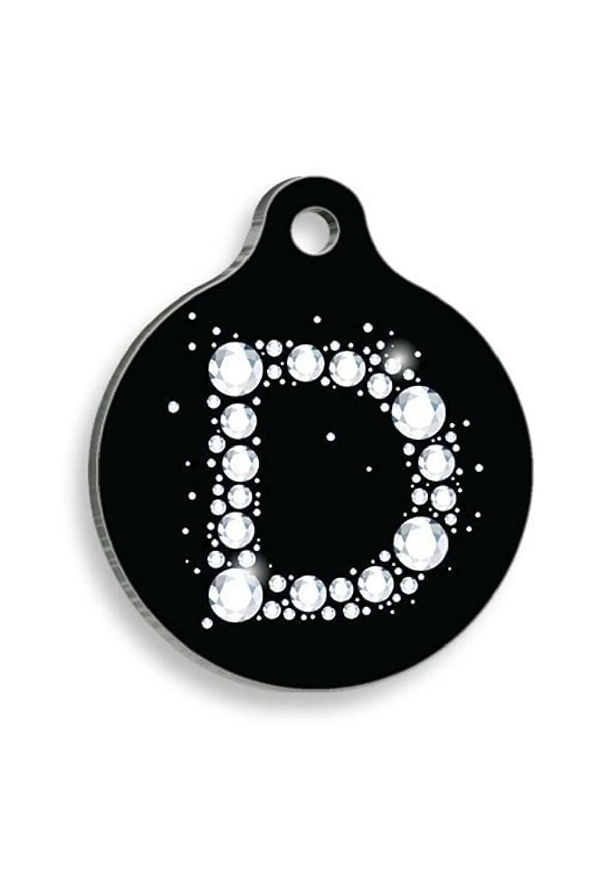 Taşlı D Harfi Yuvarlak Kedi ve Köpek Künyesi Large: 3,8 cm.